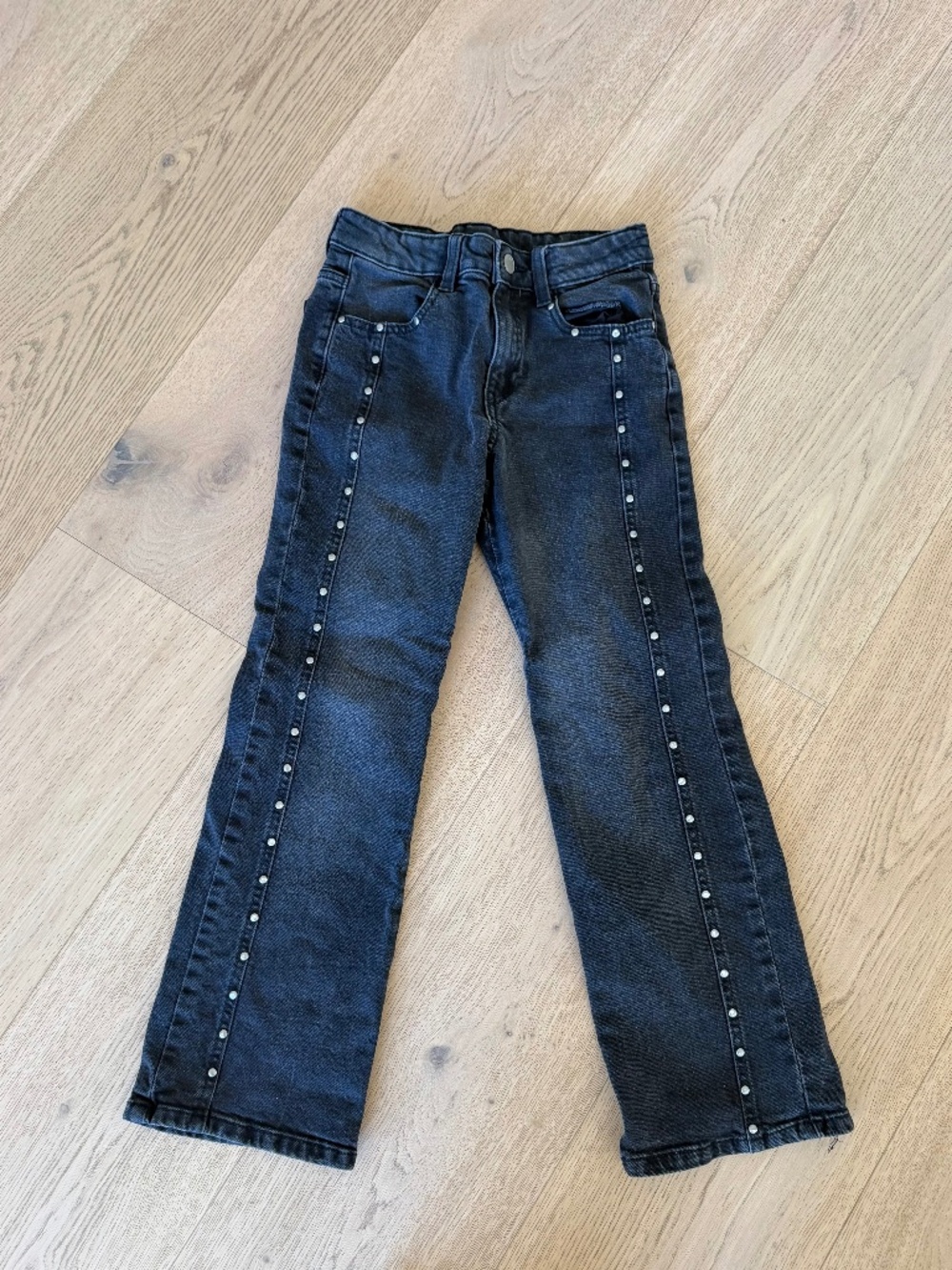ZARA Girls Black Silver Studded Seam Straight Leg Jeans Size 10 (140 cm)